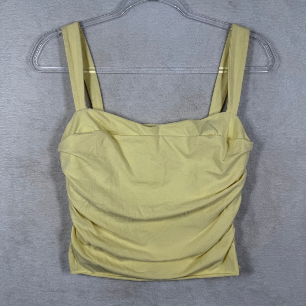 Reformation Yellow Ruched Sleeveless Square Neck Crop Top Tank Medium M